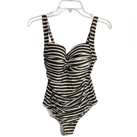 Nip Tuck Swimsuit Size 12 Twist Front One Piece Black Gold Ivory Multifit Cup - Picture 3 of 13